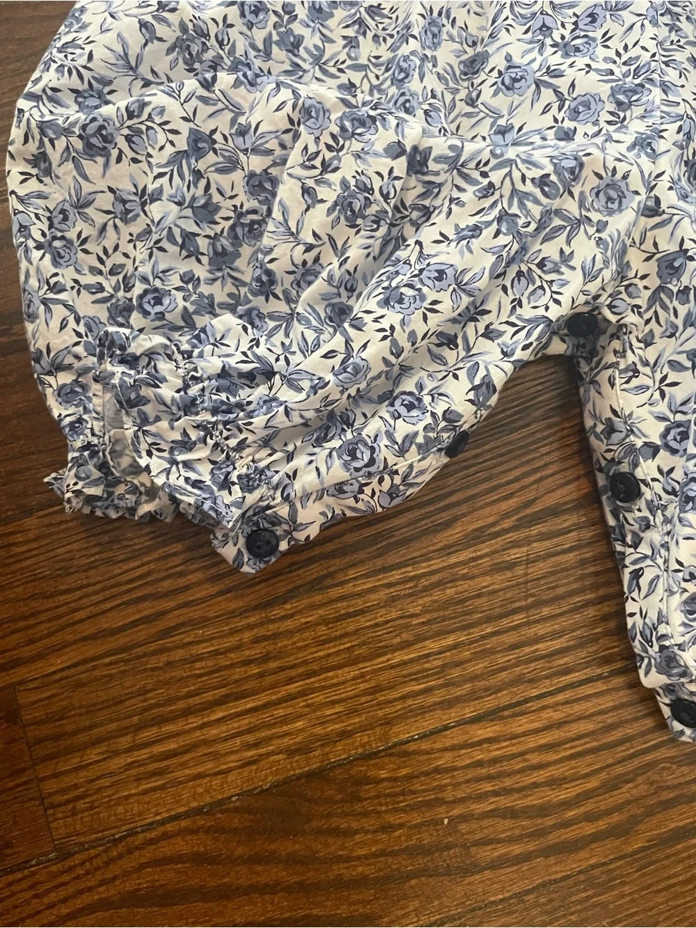 Baby Girls Blue Floral Cotton One-Piece Pajama Romper